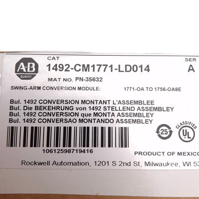 New Allen Bradley 1492-CM1771-LD014 Swing Arm Conversion Module, 8pt, 1771 to 1756