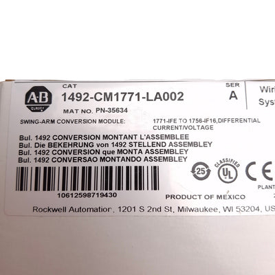 New Allen Bradley 1492-CM1771-LA002 Swing Arm Conversion Module, 8pt, 1771 to 1756