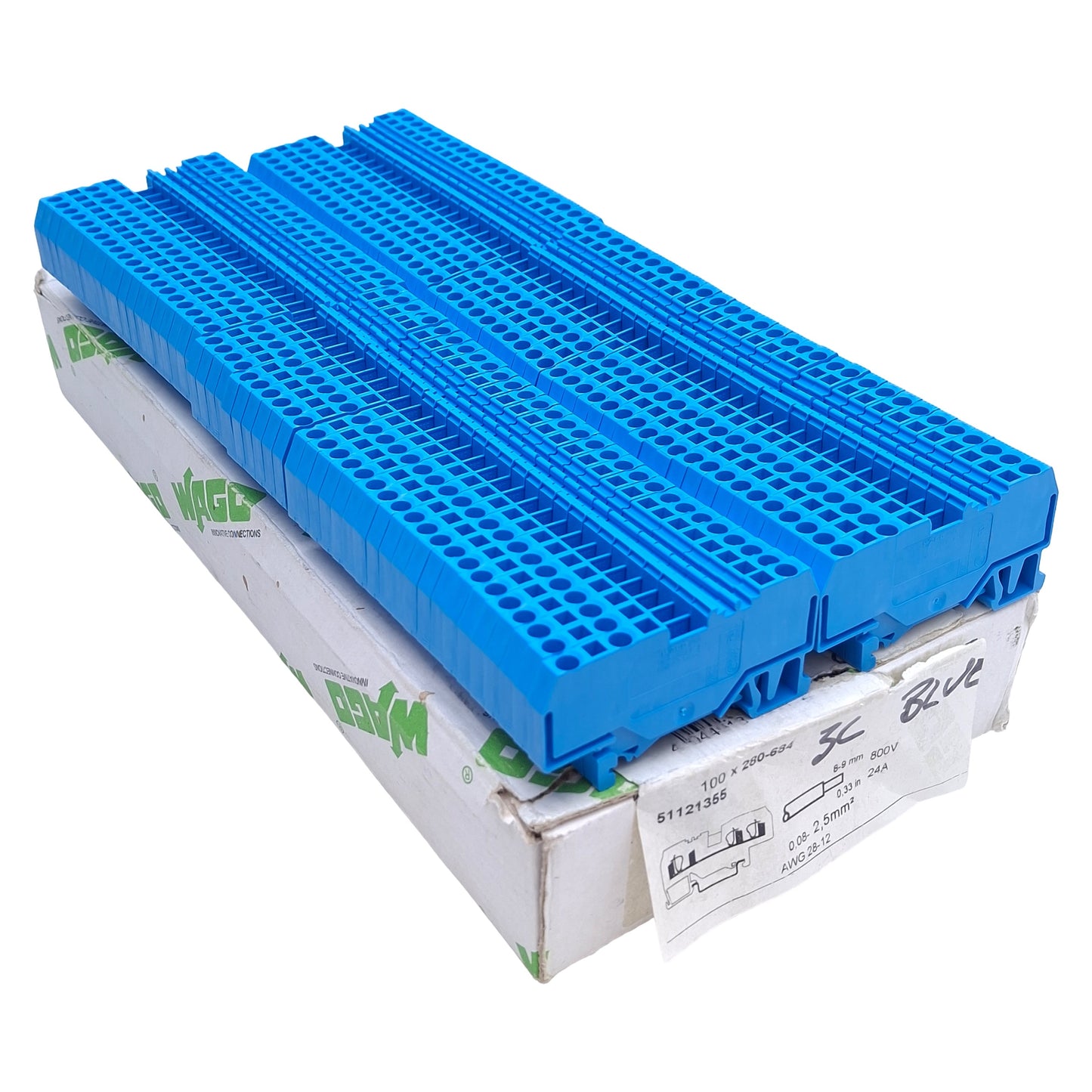 New Lot of 100 Wago 280-684 3-Conductor Terminal Block 800V 24A 1-Level, 1-Potential