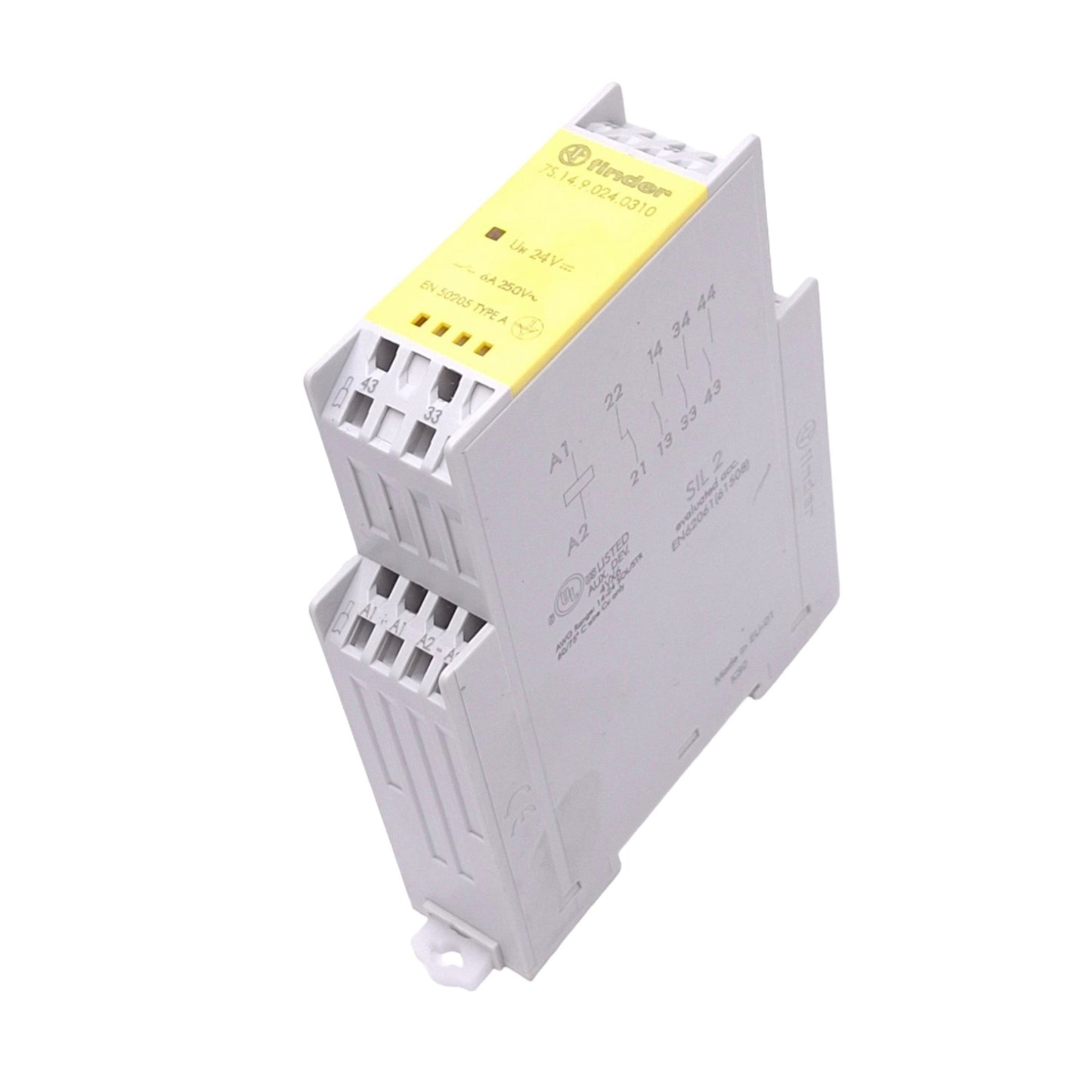 Used Finder 7S.14.9.024.0310 Safety Relay, 3NO 1NC, 6A 250VAC Max, 24VDC Input