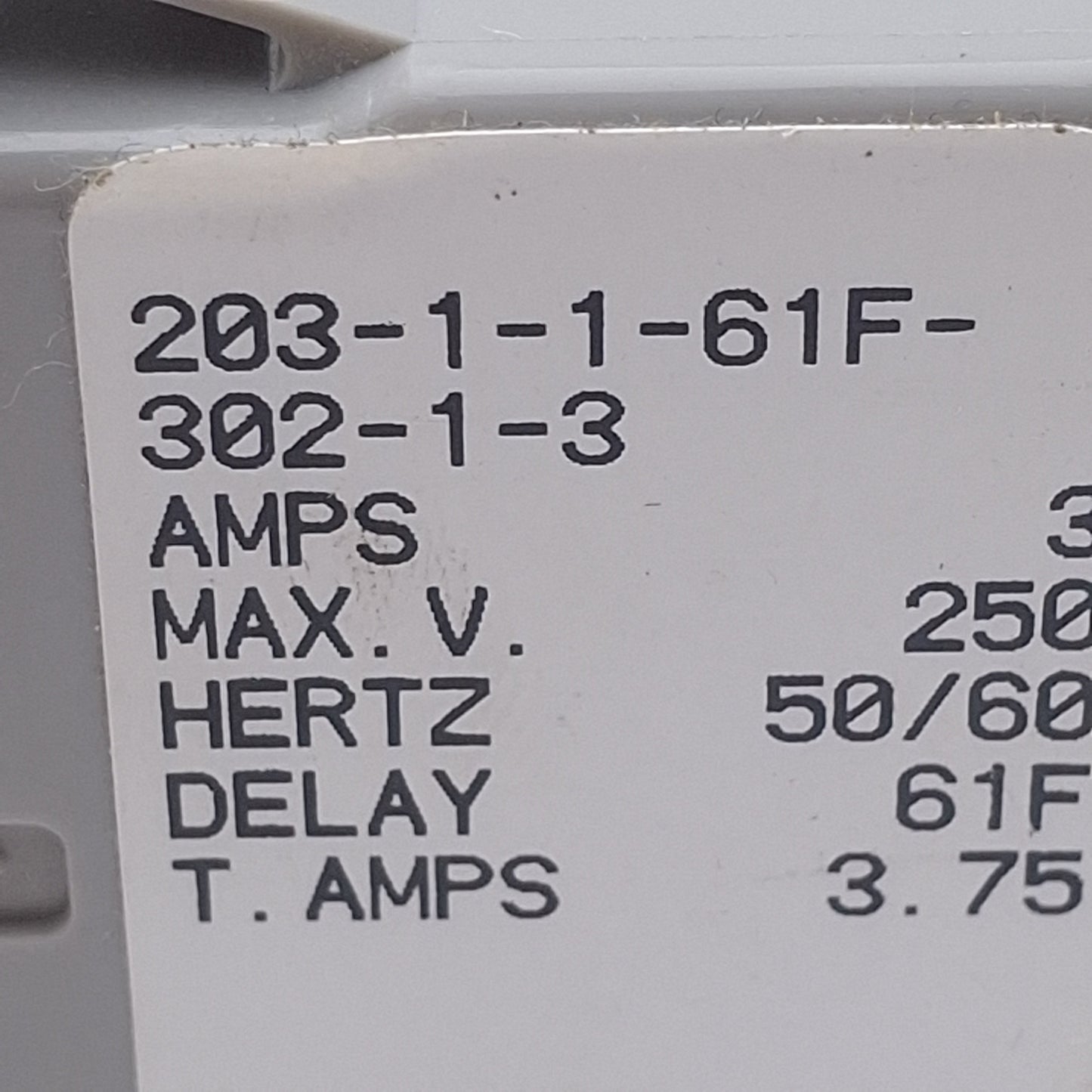 Used Airpax 203-1-1-61F-302-1-3 Circuit Breaker, 1-Pole, 3A 250VAC Max, Snap-In Mount