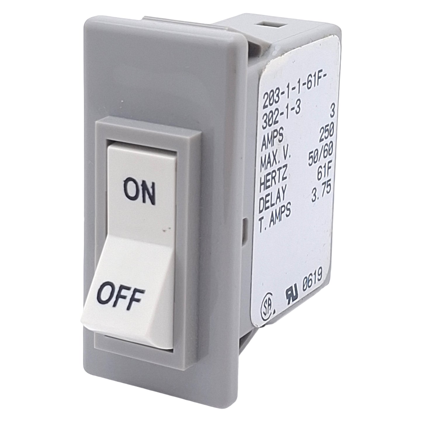 Used Airpax 203-1-1-61F-302-1-3 Circuit Breaker, 1-Pole, 3A 250VAC Max, Snap-In Mount