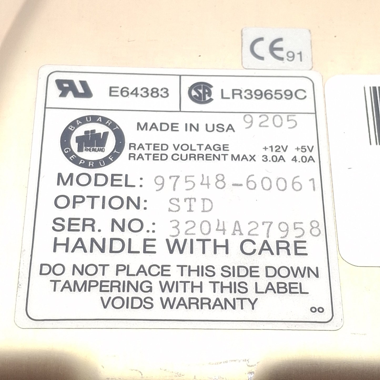 Used HP 97548-60061 Hard Disk Drive, 663MB, 50-Pin SCSI, +12V/+5V 3/4A, 5.25in Height