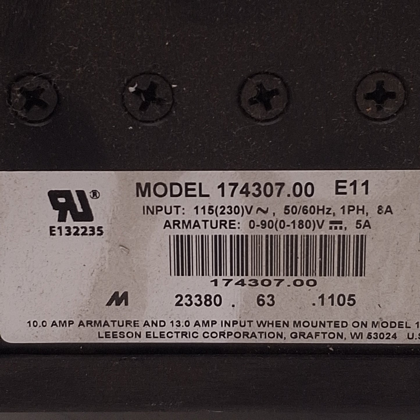 Used Leeson 174307.00 Speedmaster Motor Control 0-90/180VDC Out, 115/230VAC *No Knob*