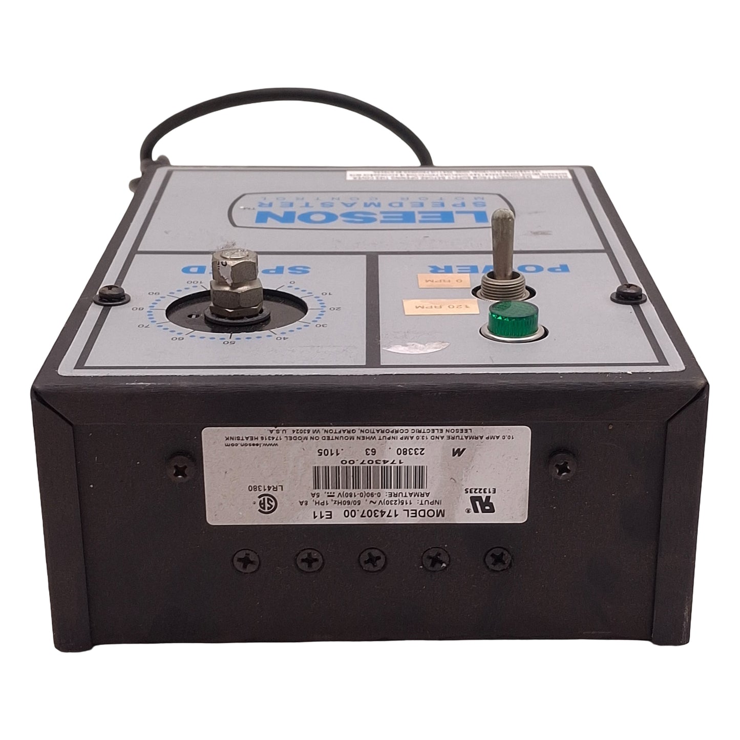 Used Leeson 174307.00 Speedmaster Motor Control 0-90/180VDC Out, 115/230VAC *No Knob*