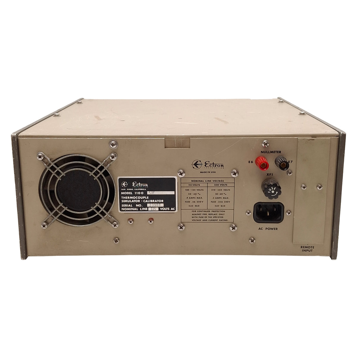 Used Ectron 1100CF Thermocouple Simulator Calibrator, Type E J K T (°F/°C) 115/230VAC