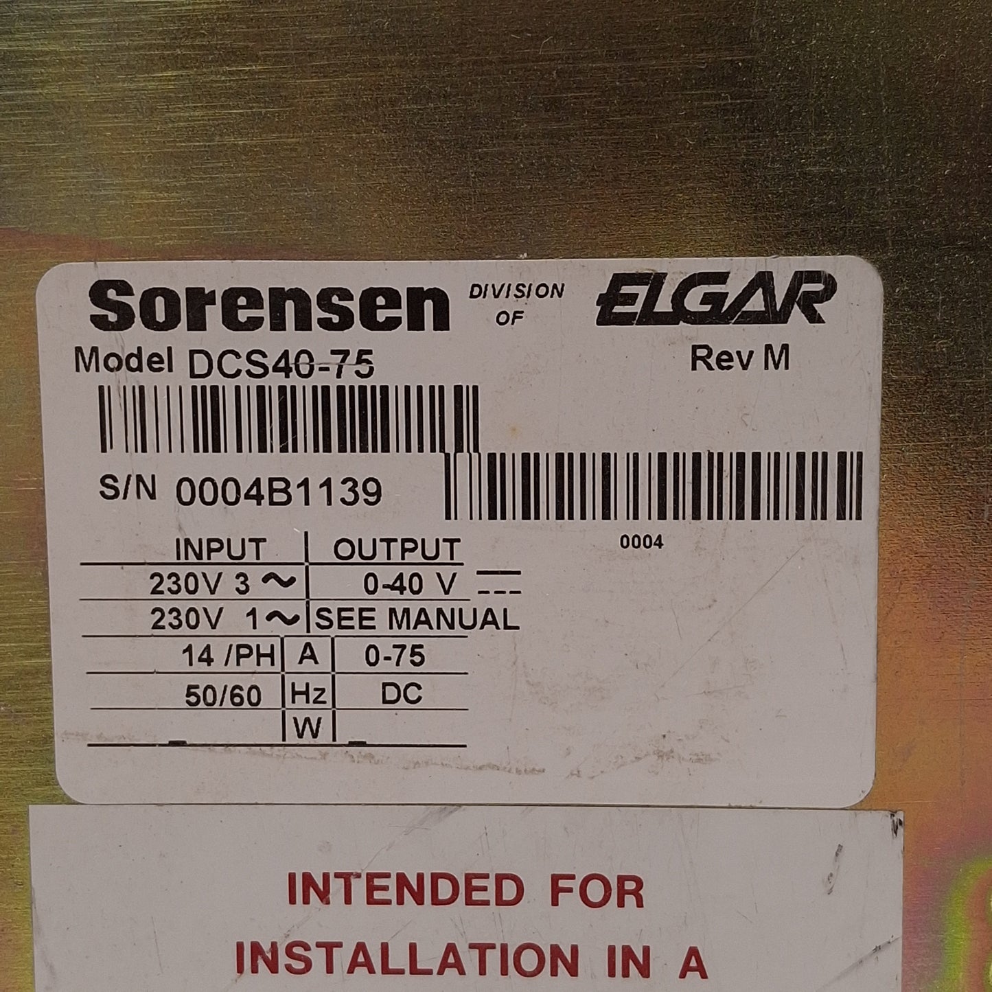 Used Sorensen DCS40-75 Programmable DC Power Supply, 3kW 0-40VDC 0-75A Output