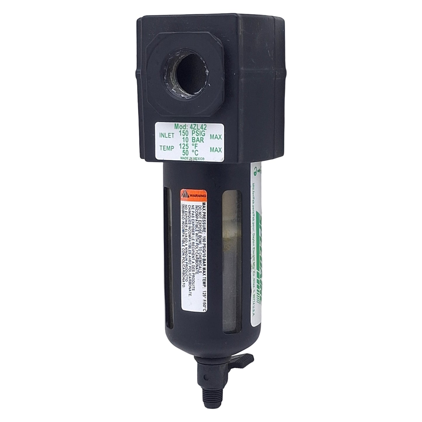 Used Speedaire 4ZL42 Particulate Compressed Air Filter, 1/2in NPT, 150psi, 5µm, 70CFM