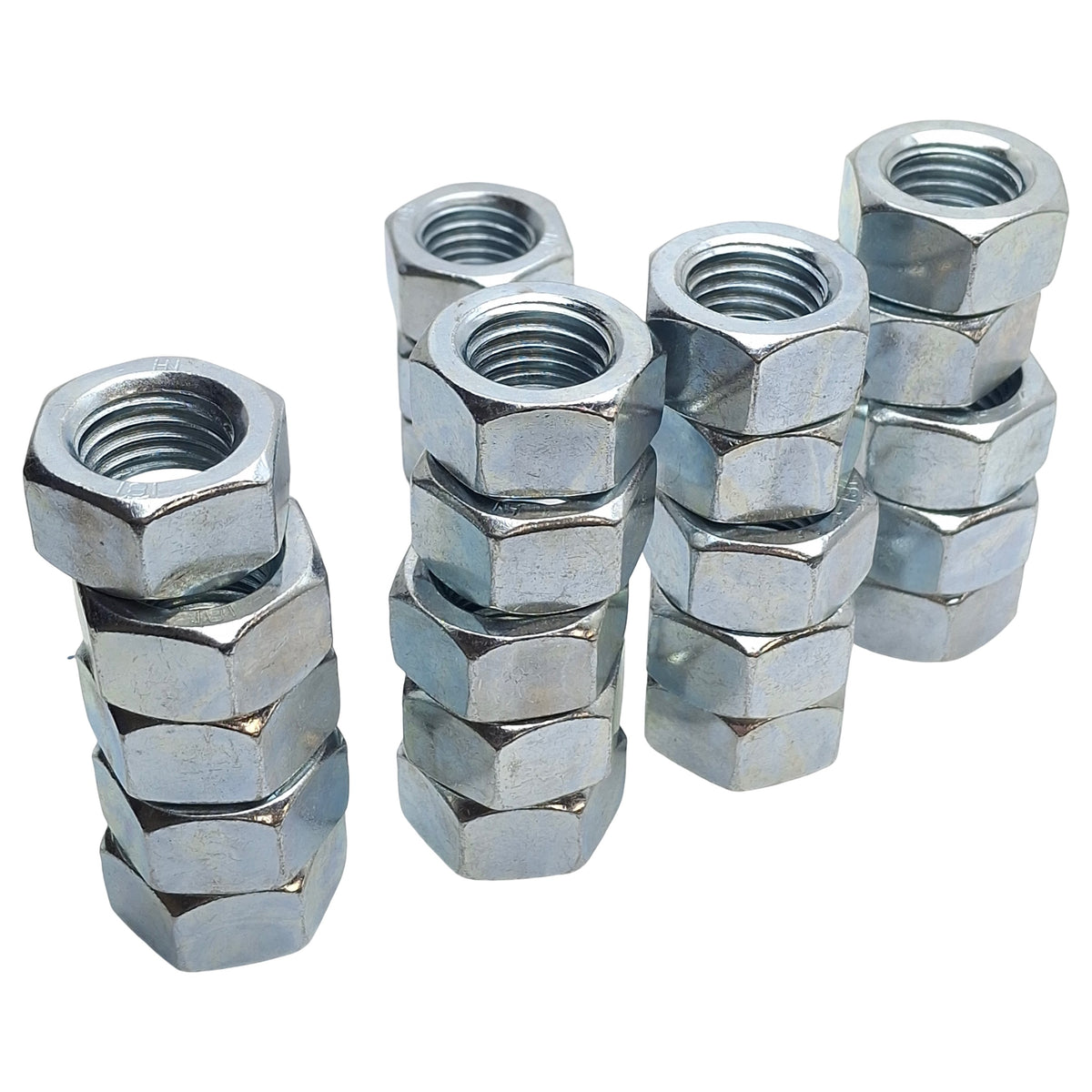New – Open box Lot of 23 Generic Zinc Plated Steel Hex Nuts, M20x1.5 Threaded, 16mm Height