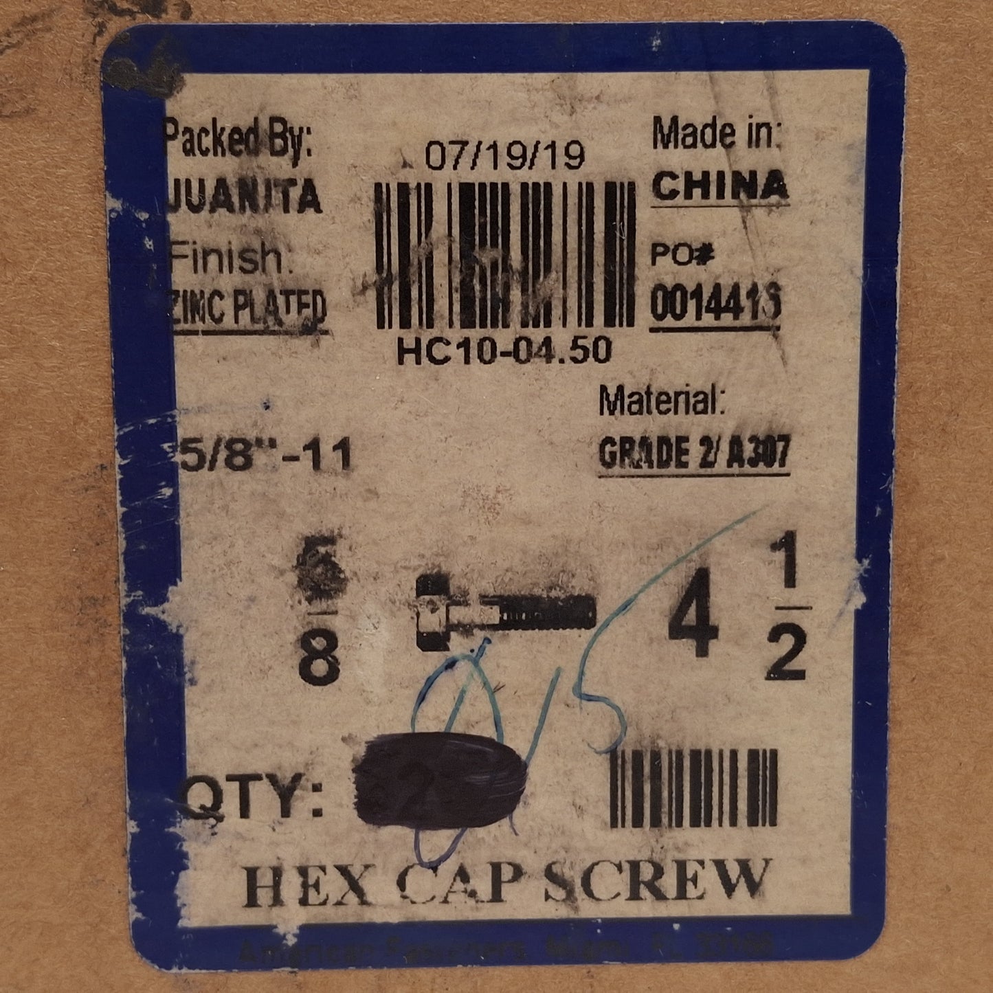 New Lot of 15 American Fasteners HC10-04.50 Hex Cap Screw, 5/8in-11 x 4-1/2in, Zinc