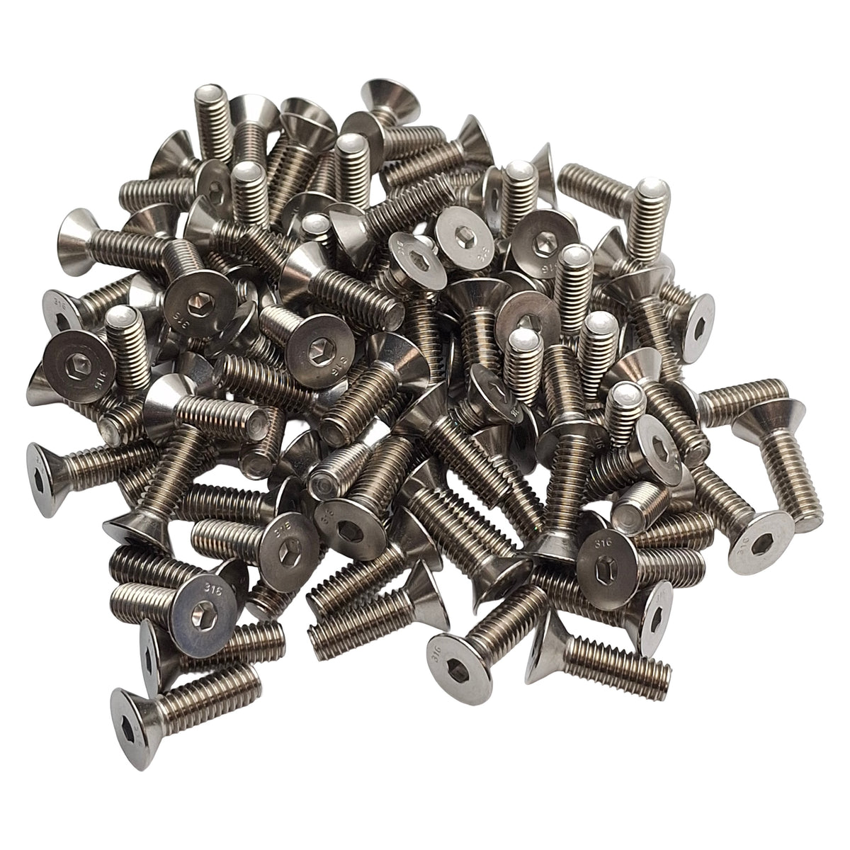 New – Open box Lot of 100 Flat Head Capped Screws Stainless Steel, 5/16in Diameter x 1in Length