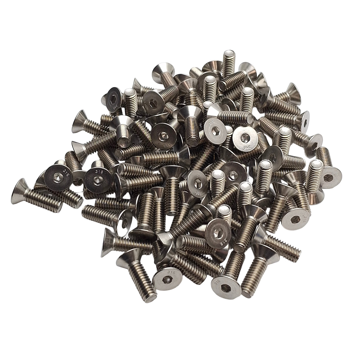 New – Open box Lot of 100 Flat Head Capped Screws Stainless Steel, 5/16in Diameter x 1in Length