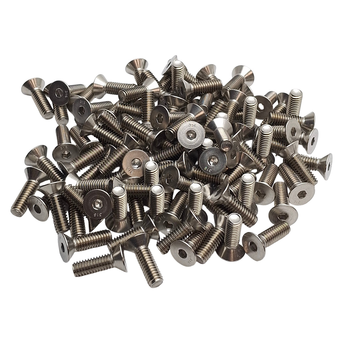 New – Open box Lot of 100 Flat Head Capped Screws Stainless Steel, 5/16in Diameter x 1in Length