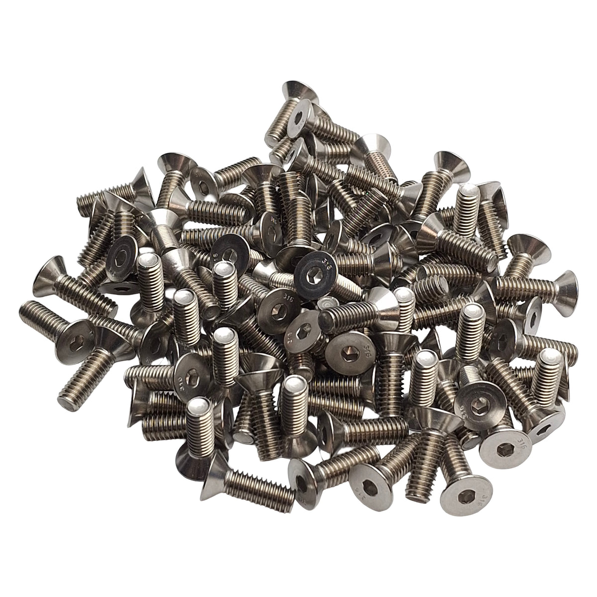 New – Open box Lot of 100 Flat Head Capped Screws Stainless Steel, 5/16in Diameter x 1in Length