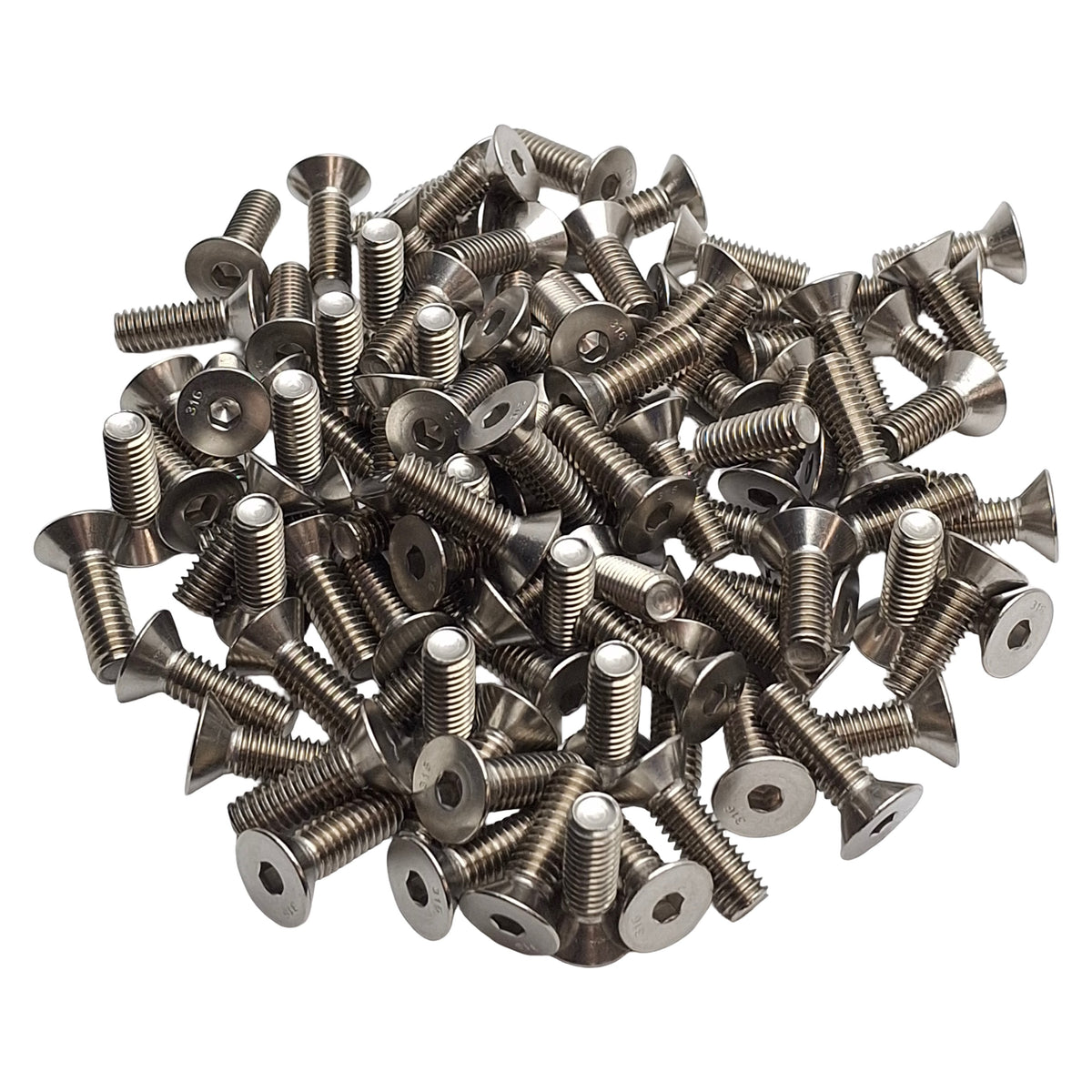 New – Open box Lot of 100 Flat Head Capped Screws Stainless Steel, 5/16in Diameter x 1in Length