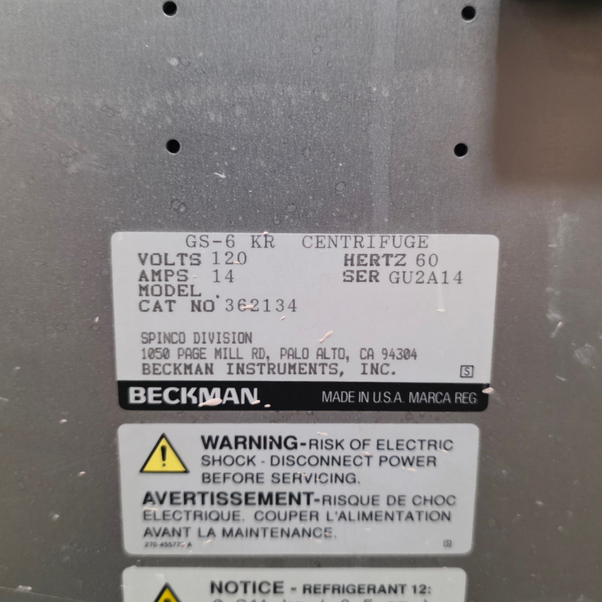 Used Beckman GS-6 KR Refrigerated Centrifuge With GH3.7 Rotor, -10 To 25°C 120VAC