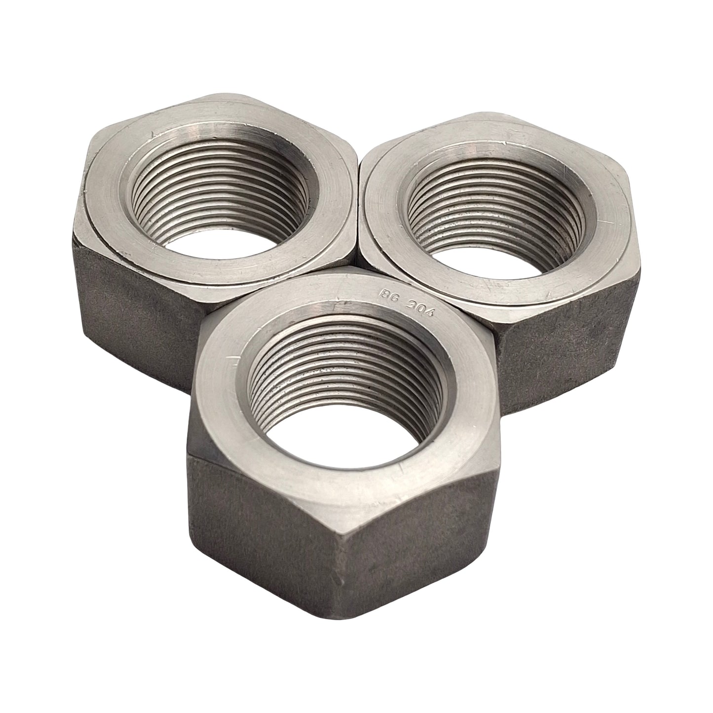 New – Open box Lot of 3 High Strength Heavy Hex Nuts, 304 Stainless Steel, 3G, M30 Thread