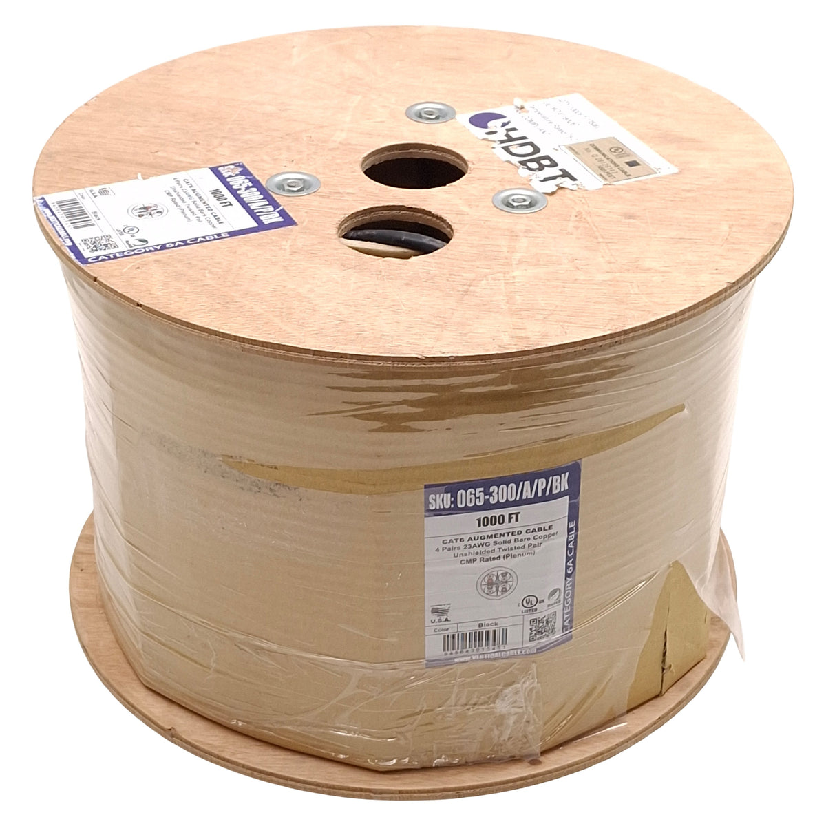 New Vertical Cable 065-300/A/P/BK Augmented Cable, CAT6A 10Gb, 4-Pair, Black, 1000ft