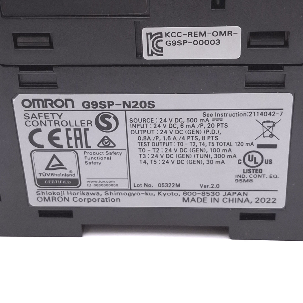 Used Omron G9SP-N20S Safety Controller, 28 Safety PNP I/O, 6 Test PNP Out, 24VDC