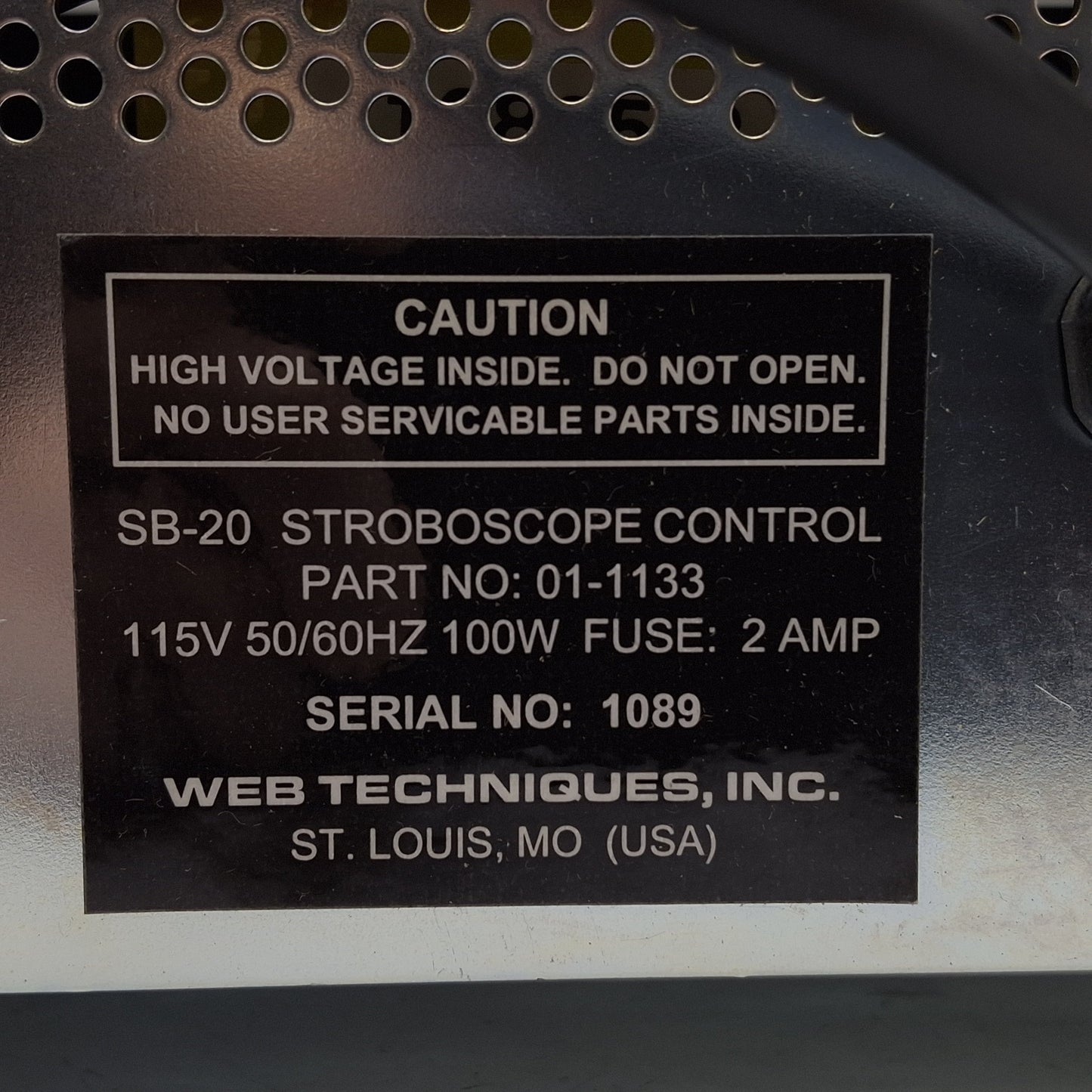 Used Web Techniques SB-20 Stroboscope Control Unit, 100W, 5-Pin DIN, 115VAC
