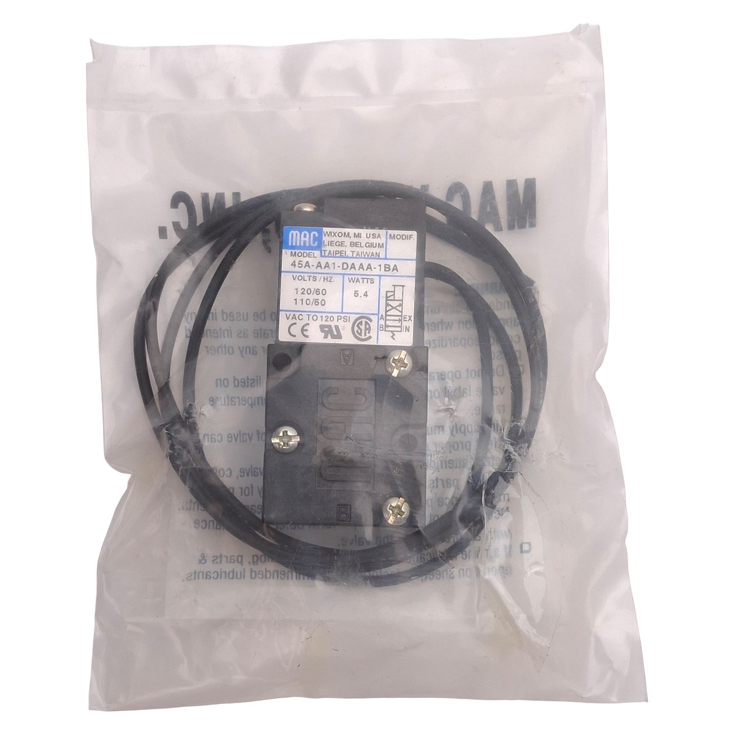 New Mac 45A-AA1-DAAA-1BA Solenoid Valve 4/2-Way, Vac-120psi, 1/8in NPT, 120VAC Coil