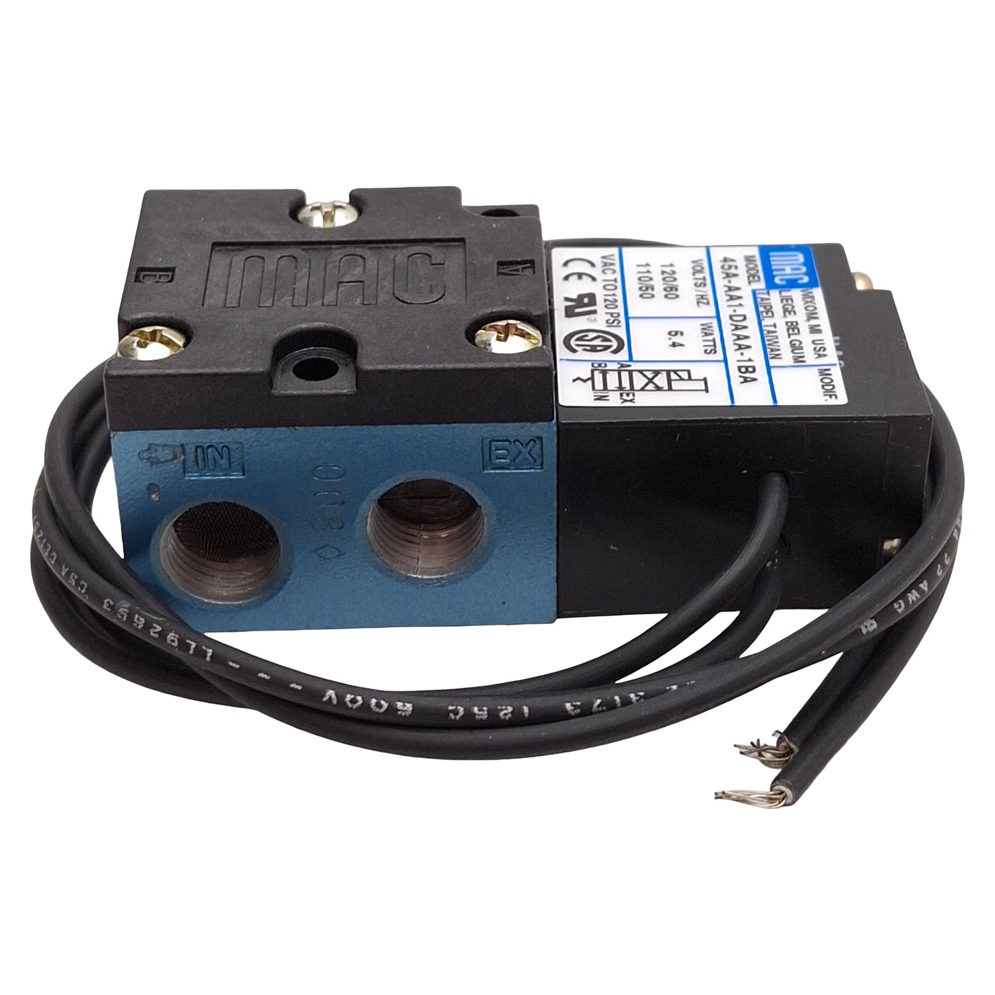 New Mac 45A-AA1-DAAA-1BA Solenoid Valve 4/2-Way, Vac-120psi, 1/8in NPT, 120VAC Coil