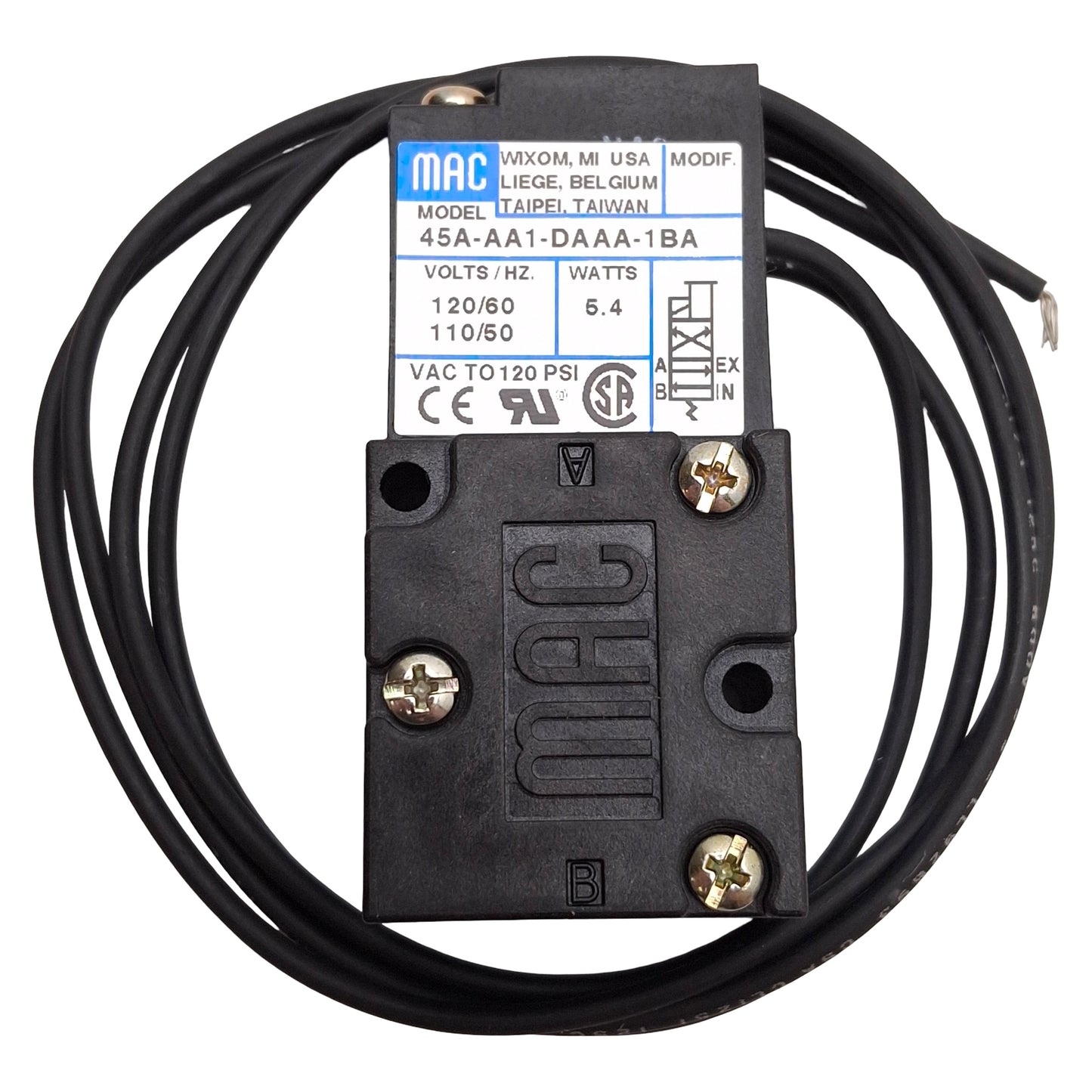 New Mac 45A-AA1-DAAA-1BA Solenoid Valve 4/2-Way, Vac-120psi, 1/8in NPT, 120VAC Coil