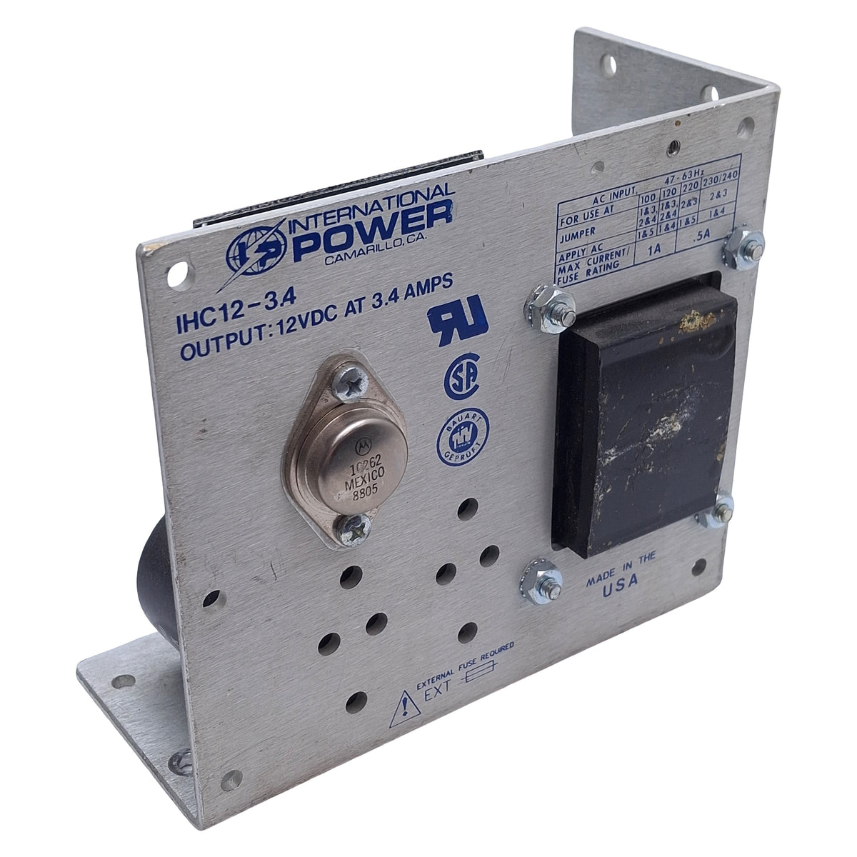 Used International Power IHC12-3.4 DC Linear Power Supply 100-240VAC In, 12VDC Out