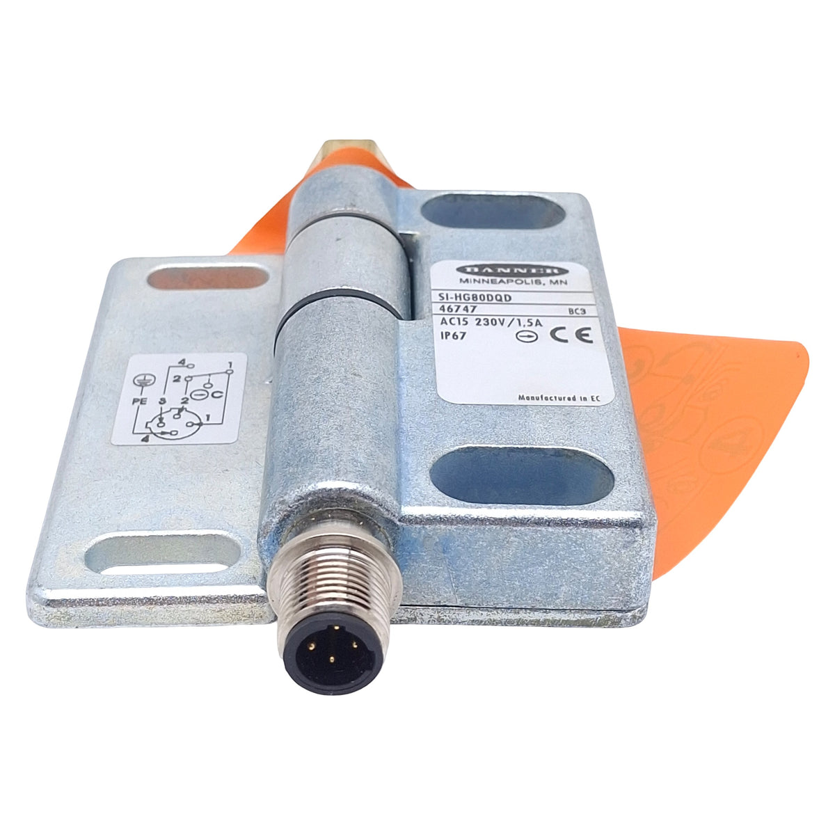 New Banner SI-HG80DQD Hinge Safety Interlock Switch, SPDT 1NC/1NO, 230VAC, 4-Pin M12