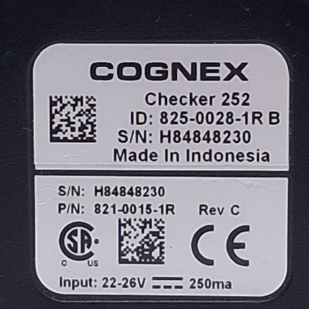 Used Cognex 825-0028-1R Checker 252 Series Vision Sensor 22-26VDC, White LED