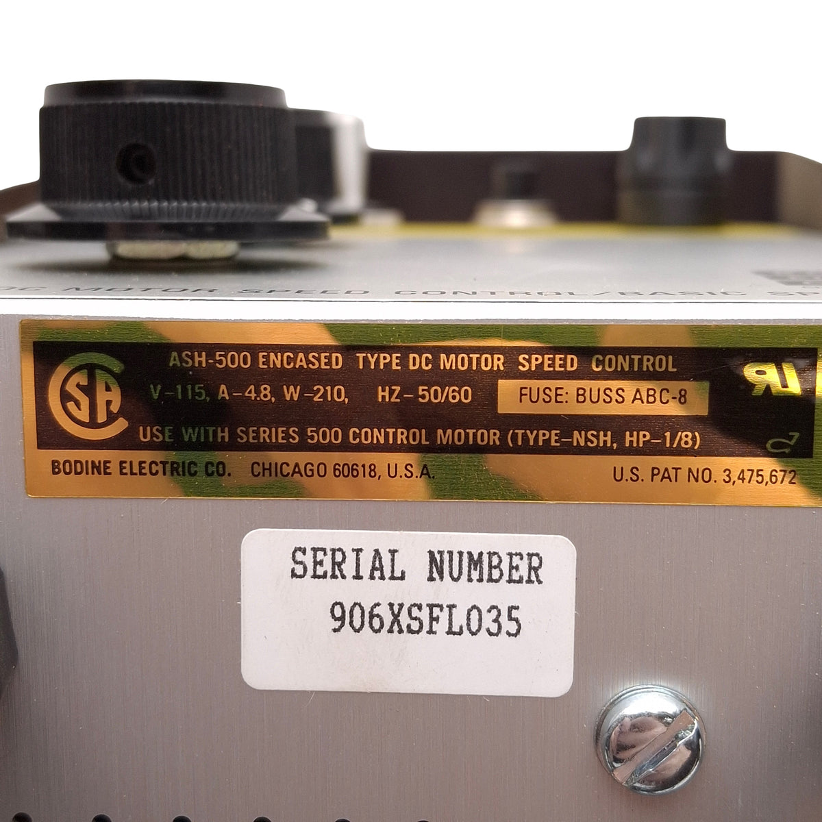 New – Open box Bodine ASH-500 DC Motor Speed Control, 1/8HP, 210W 4.8A Output, 115VAC Input