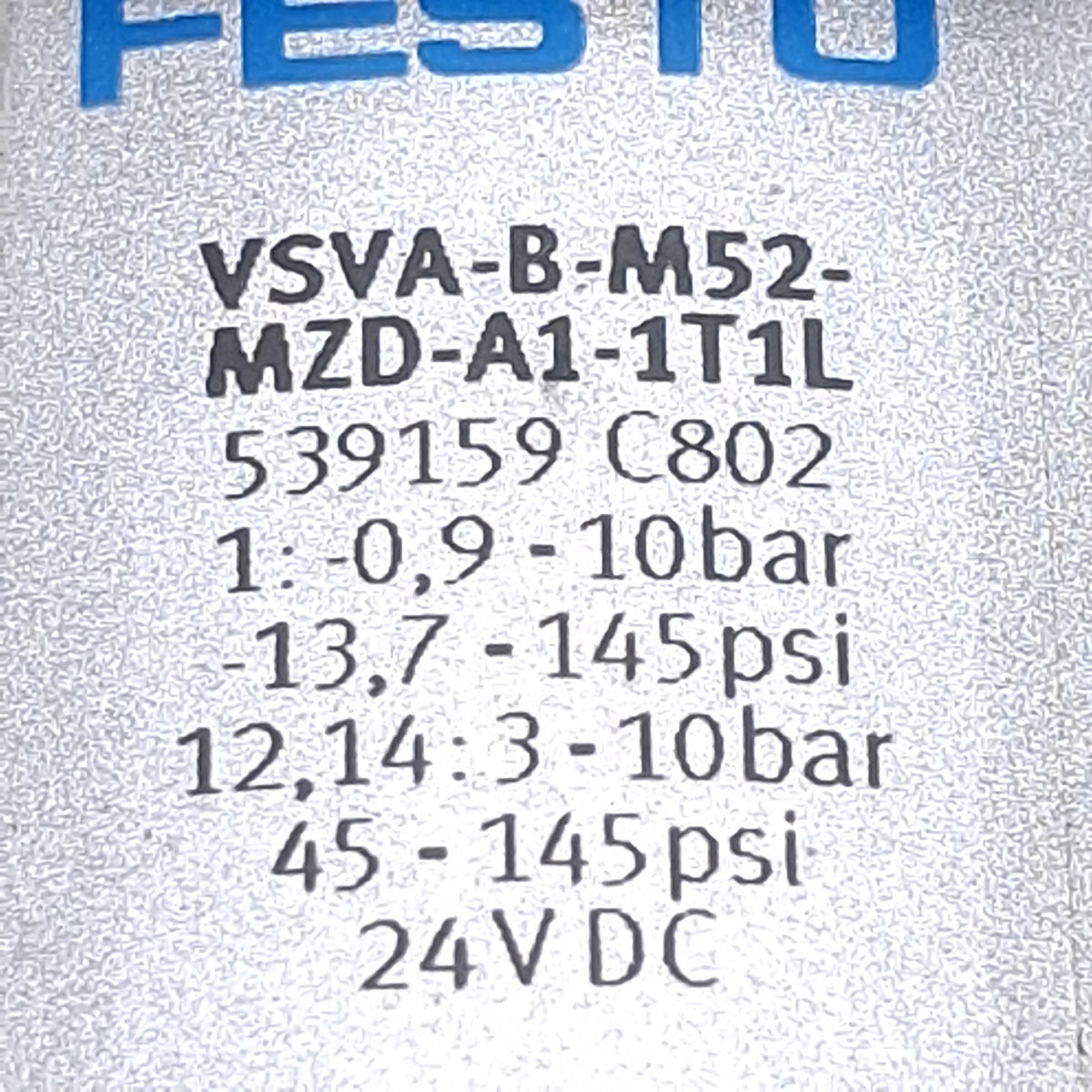 Used Festo VSVA-B-M52-MZD-A1-1T1L Solenoid Valve 5/2-Way, 10bar, 3-Pin M8, 24VDC Coil