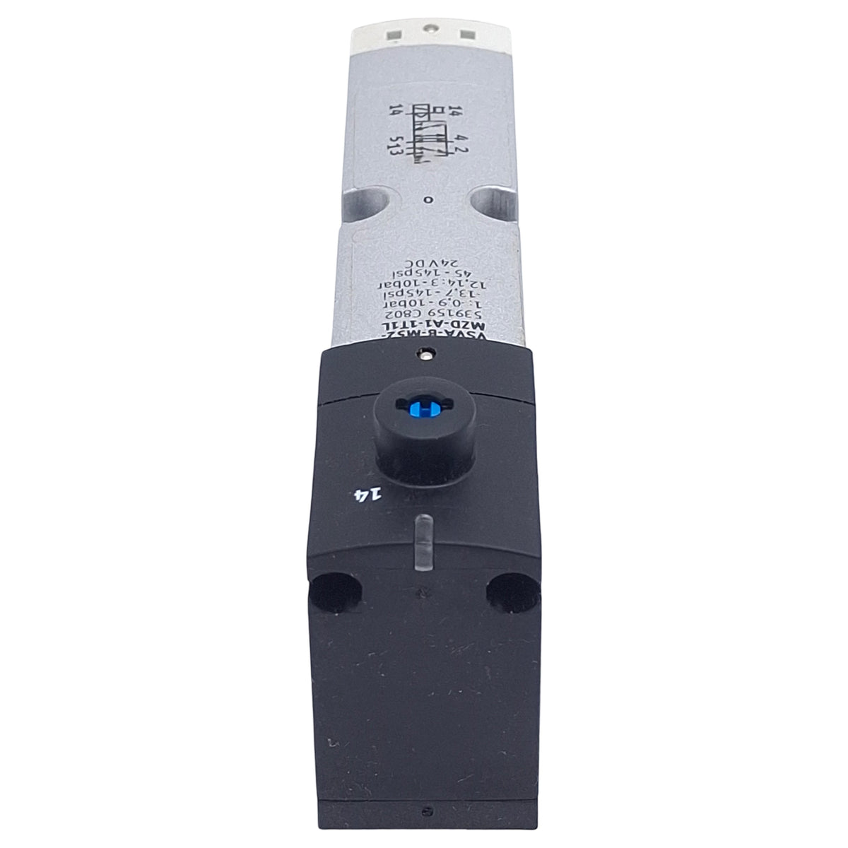 Used Festo VSVA-B-M52-MZD-A1-1T1L Solenoid Valve 5/2-Way, 10bar, 3-Pin M8, 24VDC Coil