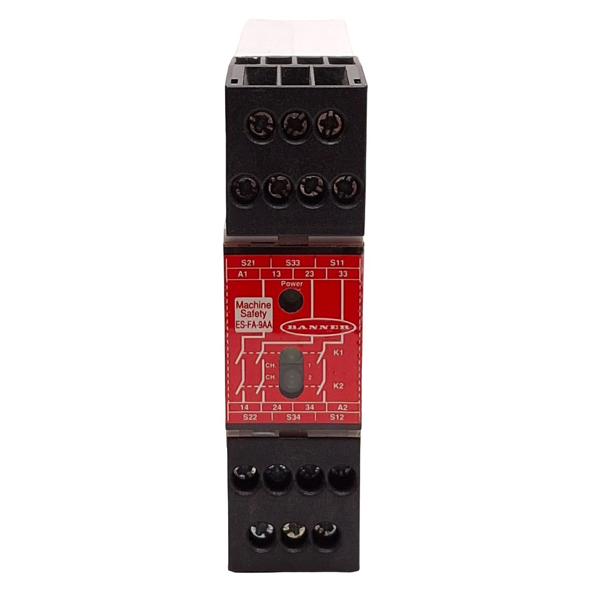 Used Banner ES-FA-9AA E-Stop Machine Safety Relay Module, 3NO, 24VAC/DC Supply