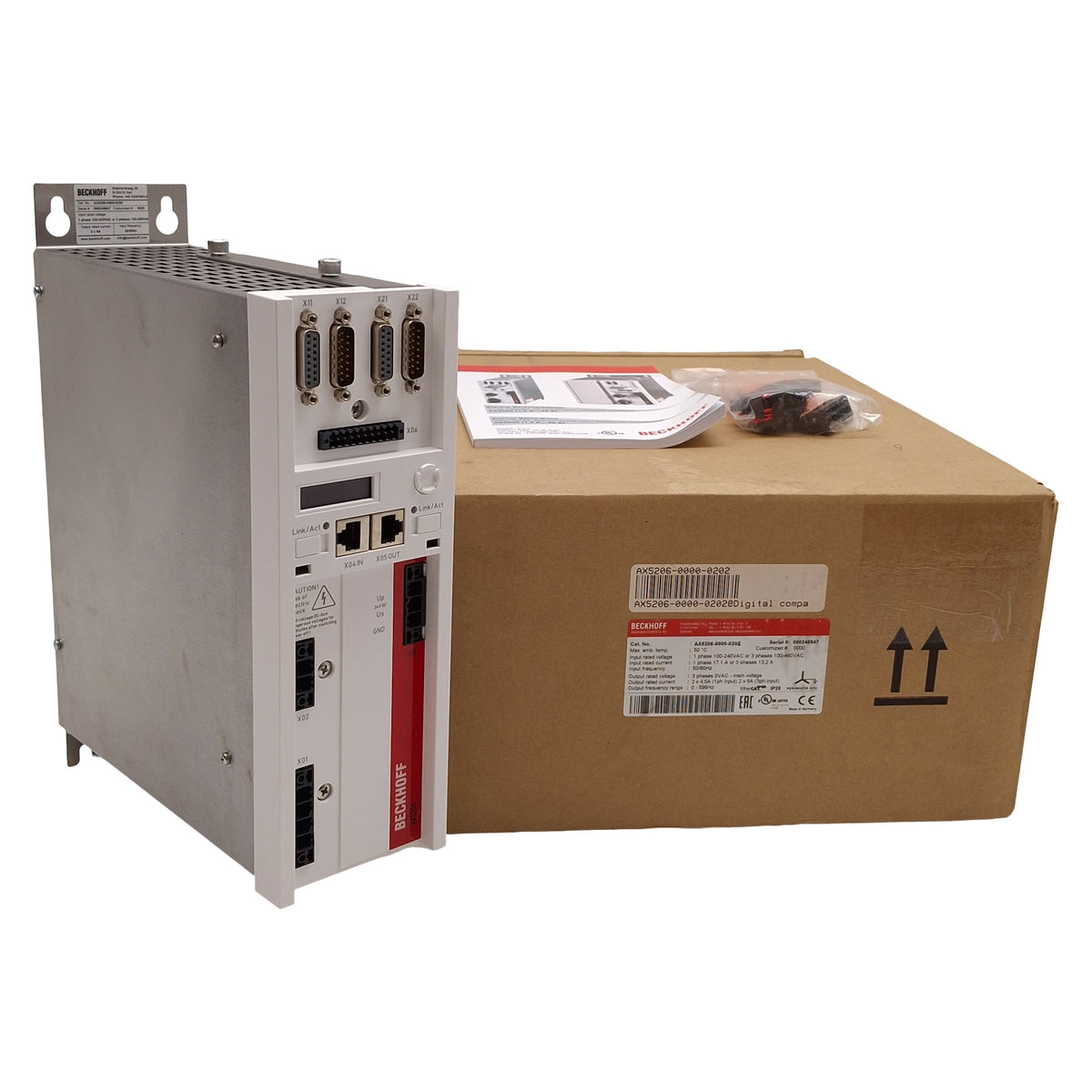 New – Open box Beckhoff AX5206-0000-0200 FW 2.10+ Digital Compact Servo Drive, 2-Ch, 3Ø 480VAC