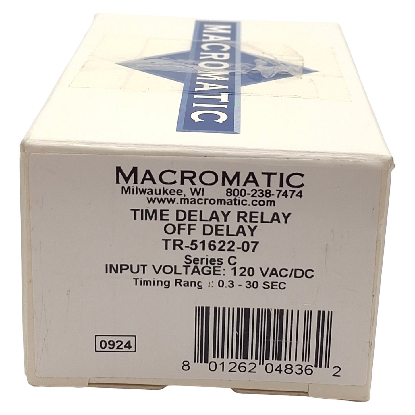 New Macromatic TR-51622-07 Time Delay Relay, Off Delay, DPDT, 11-Pin, 0.3-30s Range