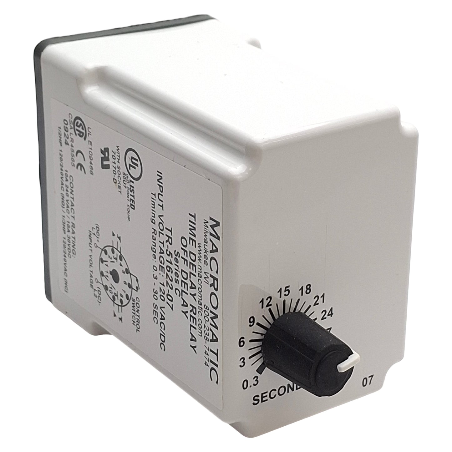 New Macromatic TR-51622-07 Time Delay Relay, Off Delay, DPDT, 11-Pin, 0.3-30s Range
