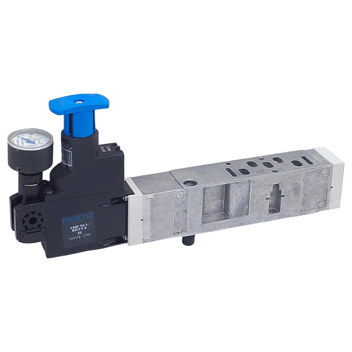 Used Festo VABF-S4-1-R3C2-C-6 Regulator Plate, 0.2-6bar Set, 10bar In, 0-10bar Gauge