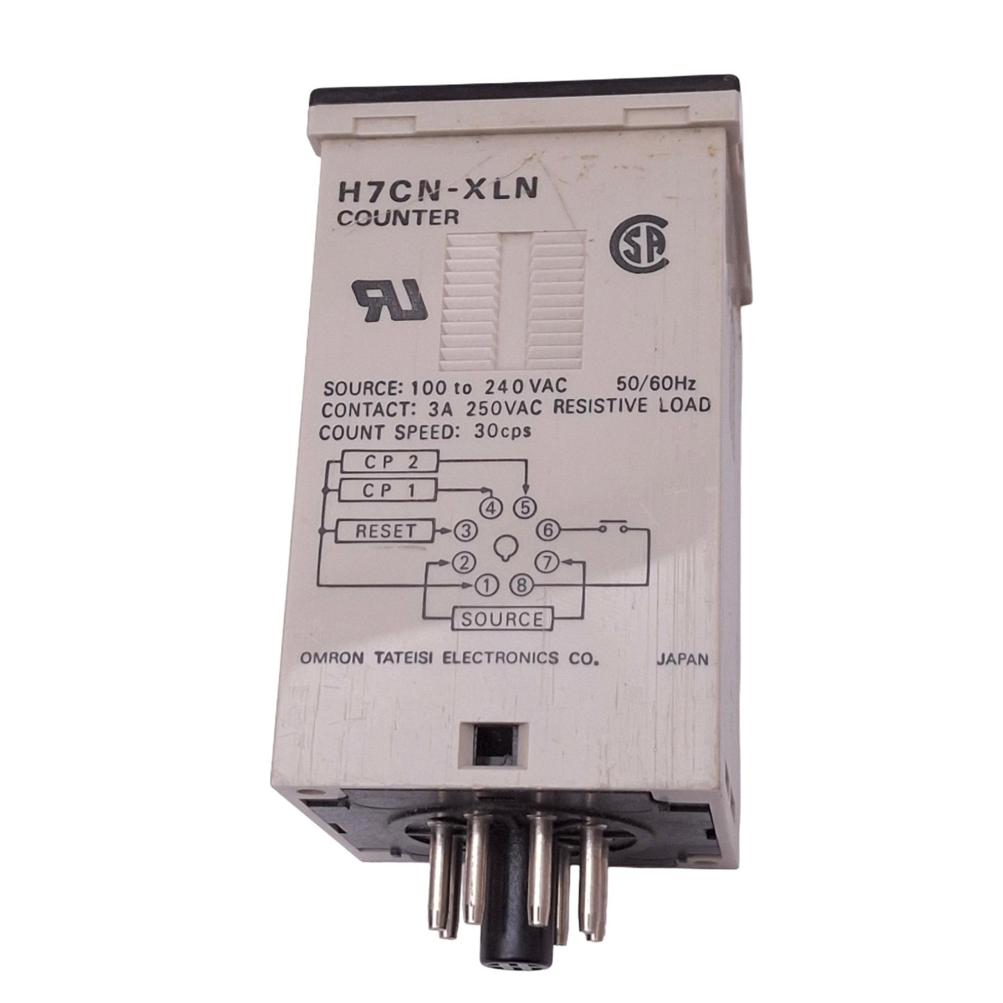 Used Omron H7CN-XLN Counter, 4-Digit 0-9999, 30cps, SPST-NO 8-Pin, 100-240VAC In