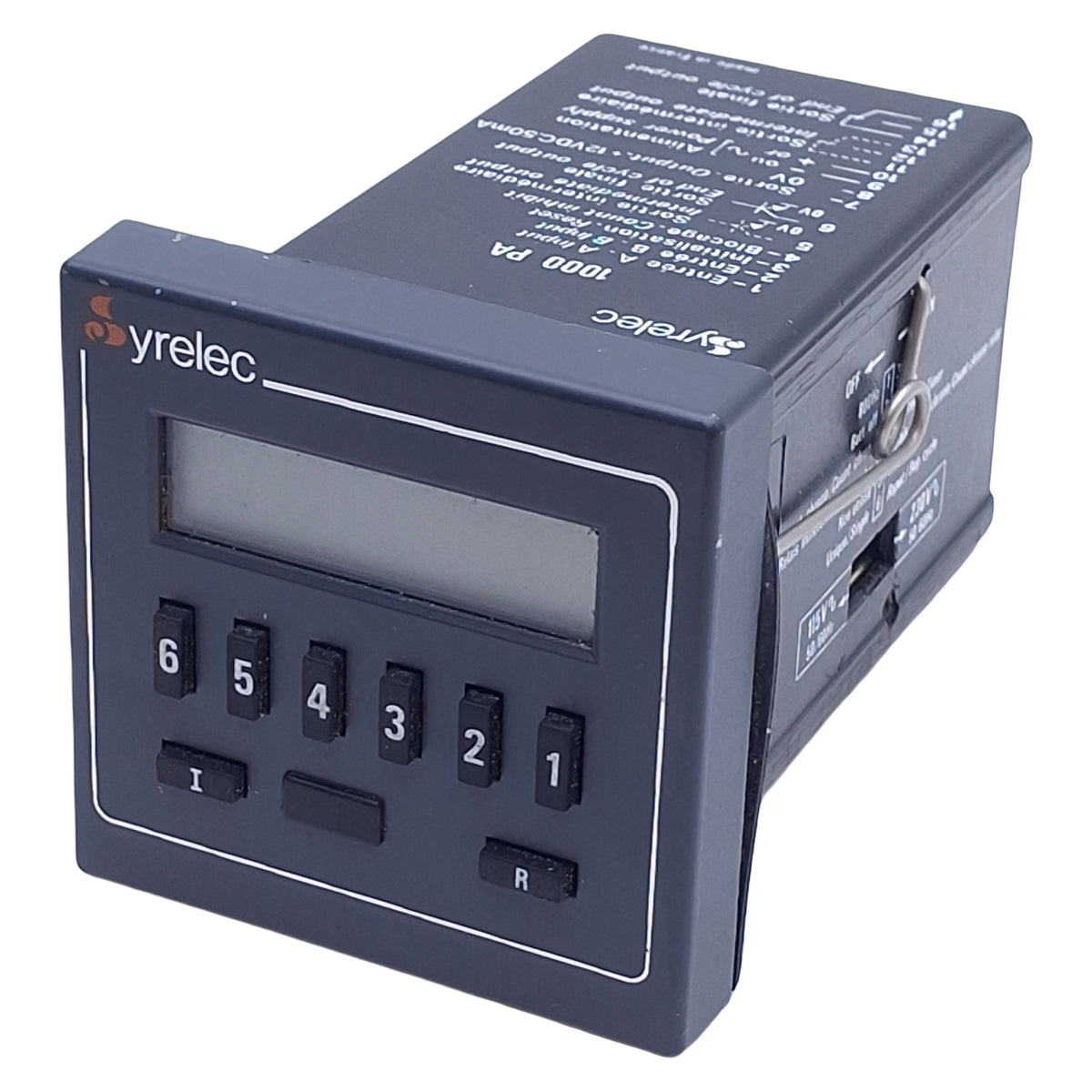Used Syrelec 1000 PA1 Electronic Counter 6-Digit, 115/230VAC, 12VDC 50mA Sensor