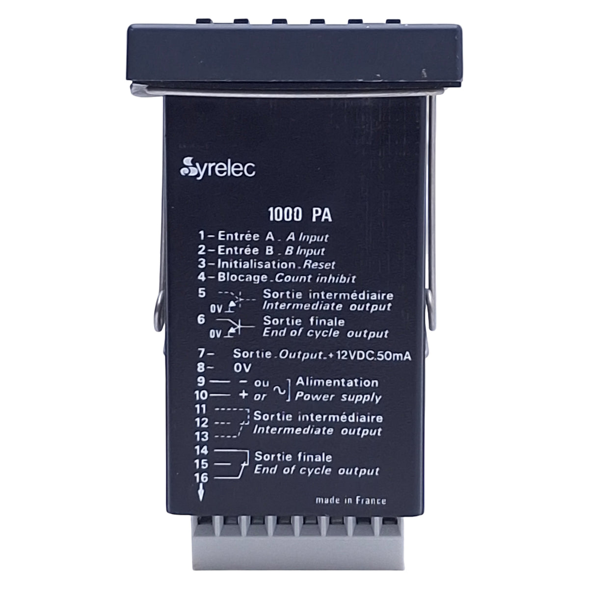 Used Syrelec 1000 PA1 Electronic Counter 6-Digit, 115/230VAC, 12VDC 50mA Sensor