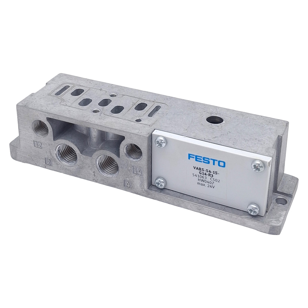 Used Festo VABS-S4-1S-G14-R3 Pneumatic Sub-Base, -0.9~10bar, G1/4, 24VDC, 4-Pin M12