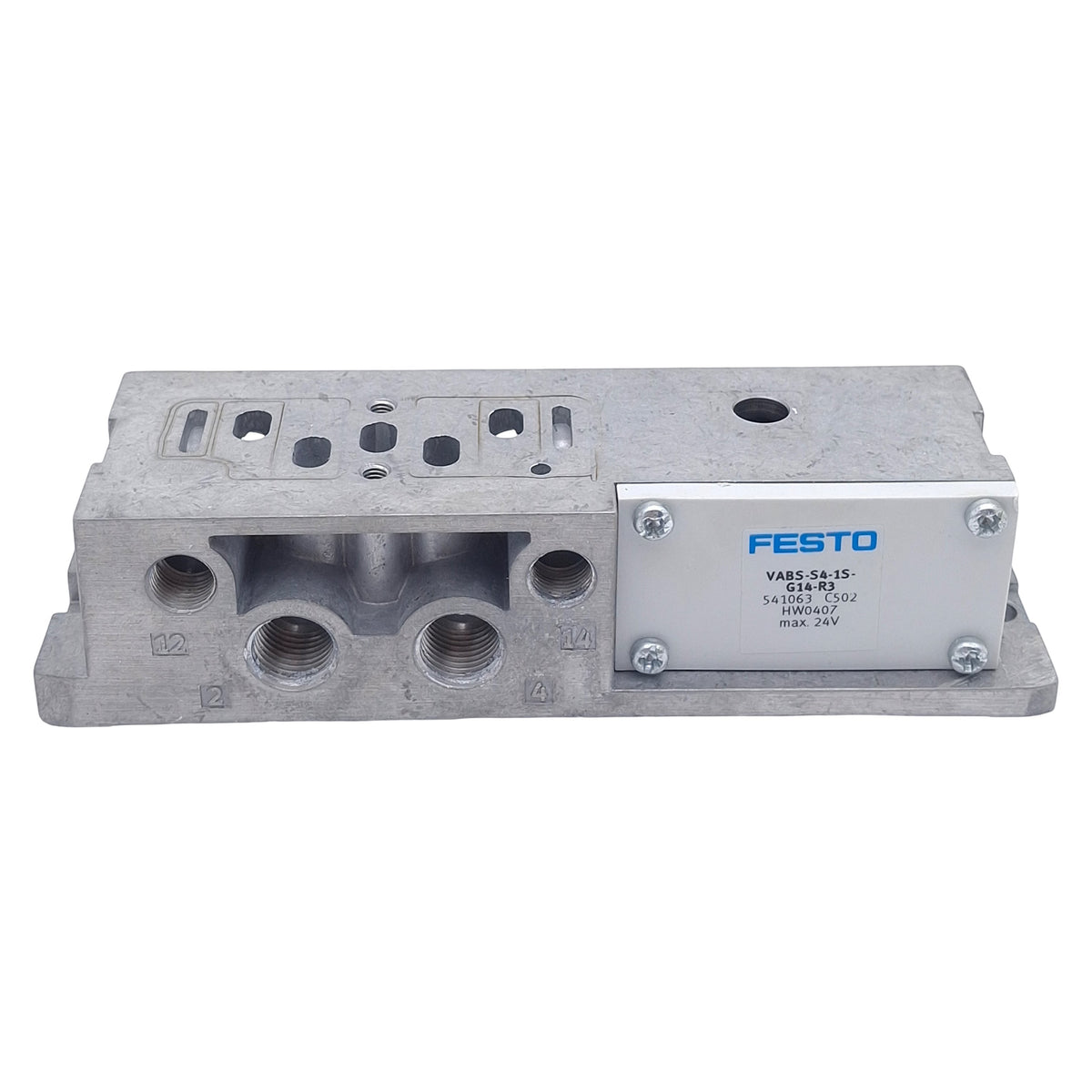 Used Festo VABS-S4-1S-G14-R3 Pneumatic Sub-Base, -0.9~10bar, G1/4, 24VDC, 4-Pin M12