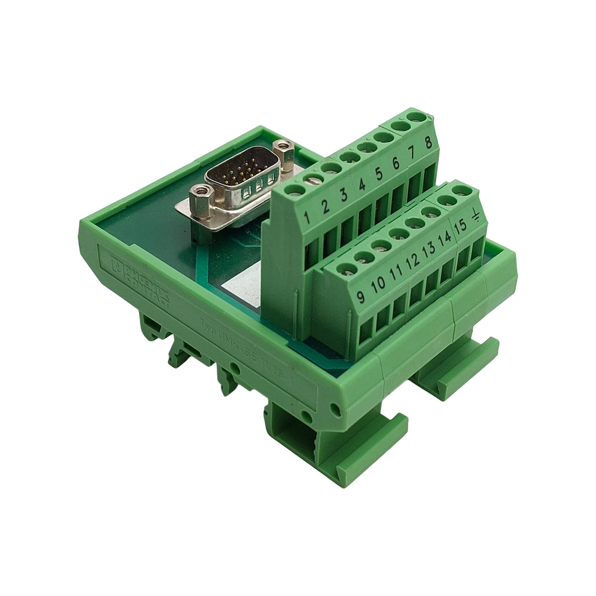 Used Phoenix Contact FLKM HDSUB-15/M 5528383 Breakout Board, DB15M, DIN Rail Mount
