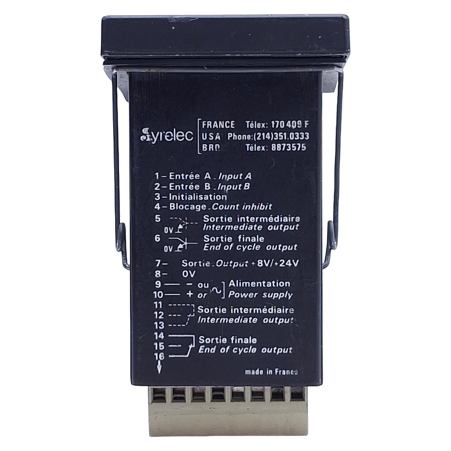 Used Syrelec 1000 PA Electronic Counter 6-Digit, 115/230VAC, 8VDC/24VDC 50mA Sensor