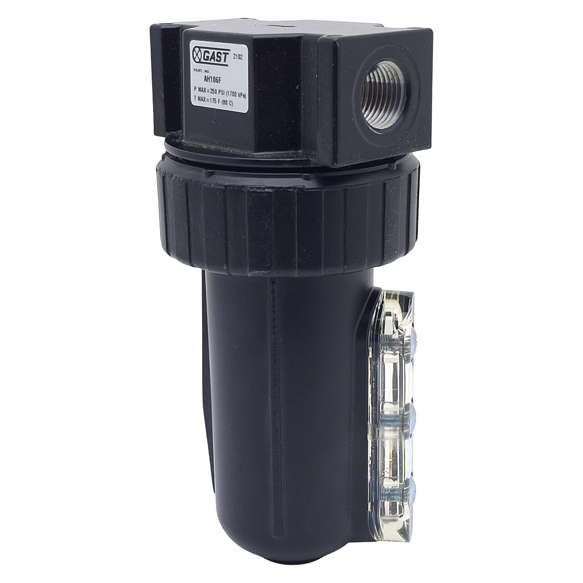 Used Gast AH106F Pneumatic Compressed Air Filter, 1/2in NPT, 250psi Max, 5µm, 117scfm