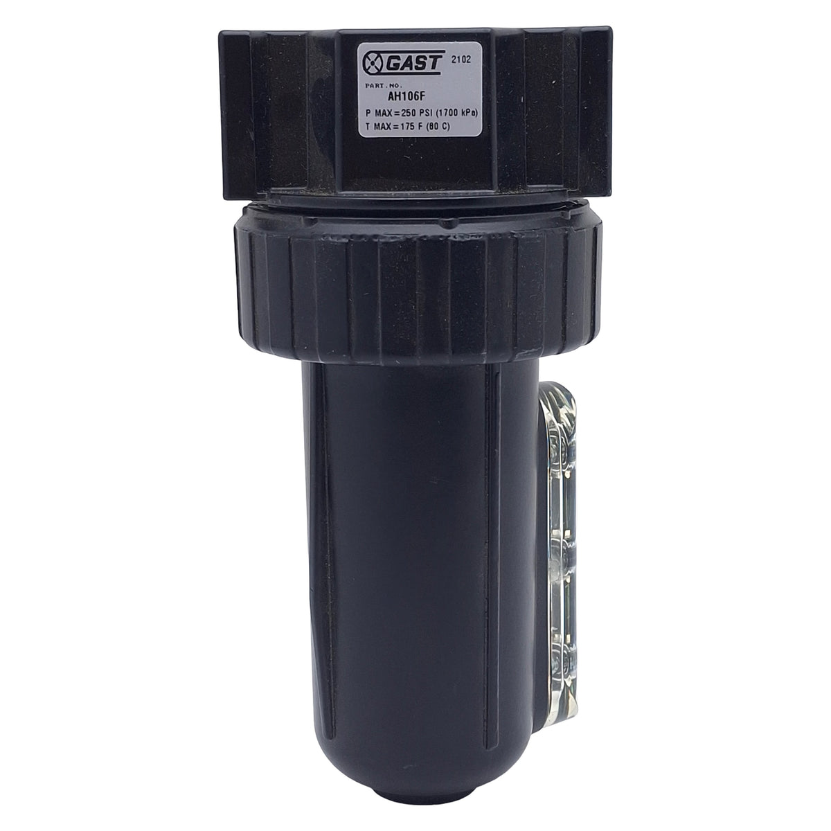 Used Gast AH106F Pneumatic Compressed Air Filter, 1/2in NPT, 250psi Max, 5µm, 117scfm