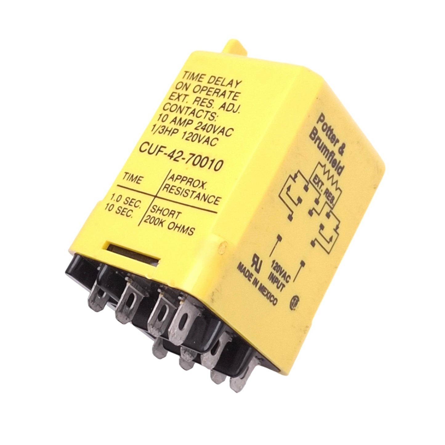 Used Potter & Brumfield CUF-42-70010 Time Delay Relay, 1-10s, 10-Pin DPDT, 120VAC In