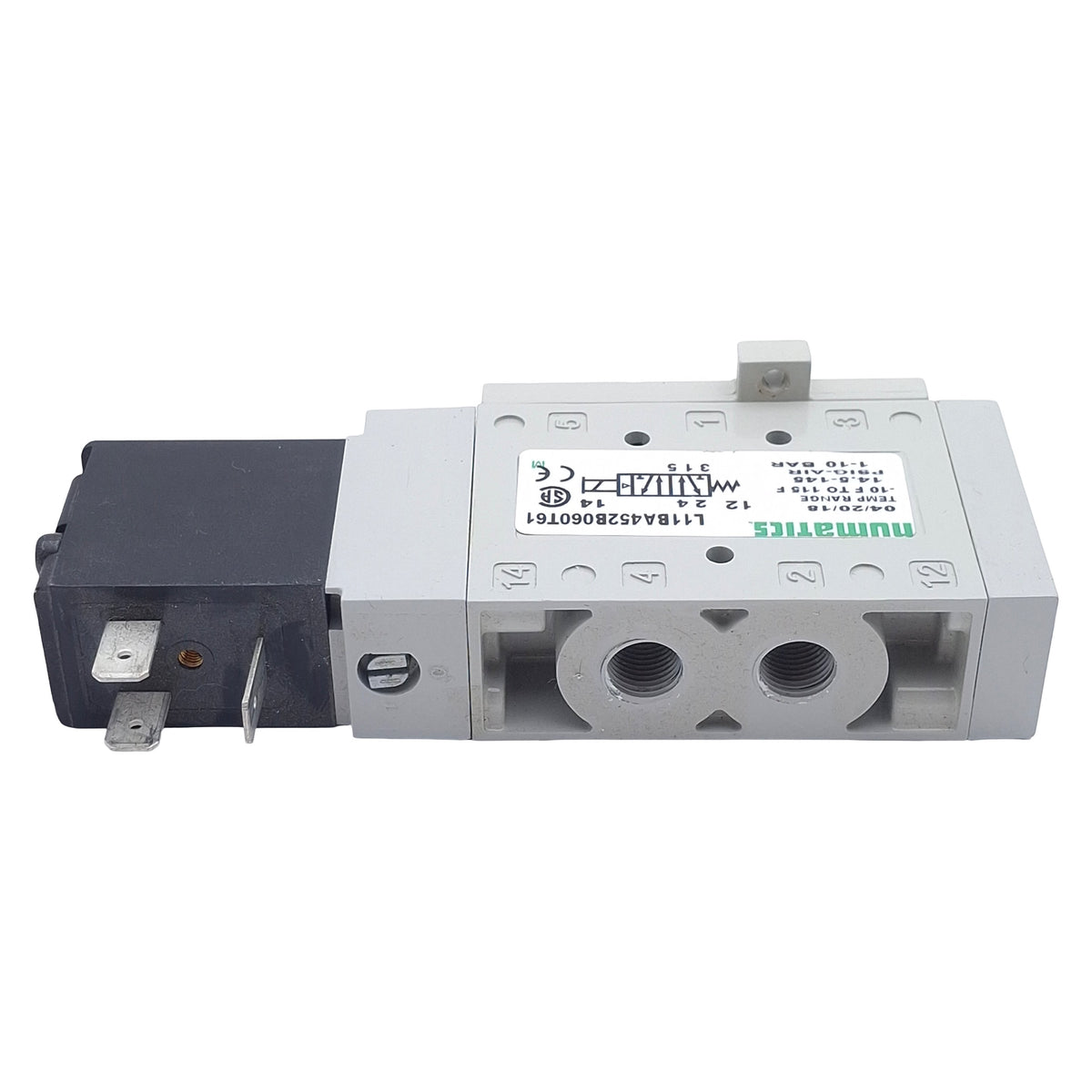 Used Numatics L11BA452B060T61 Solenoid Valve, 4/2-Way, 1/8in NPT, 145psi, 24VDC Coil