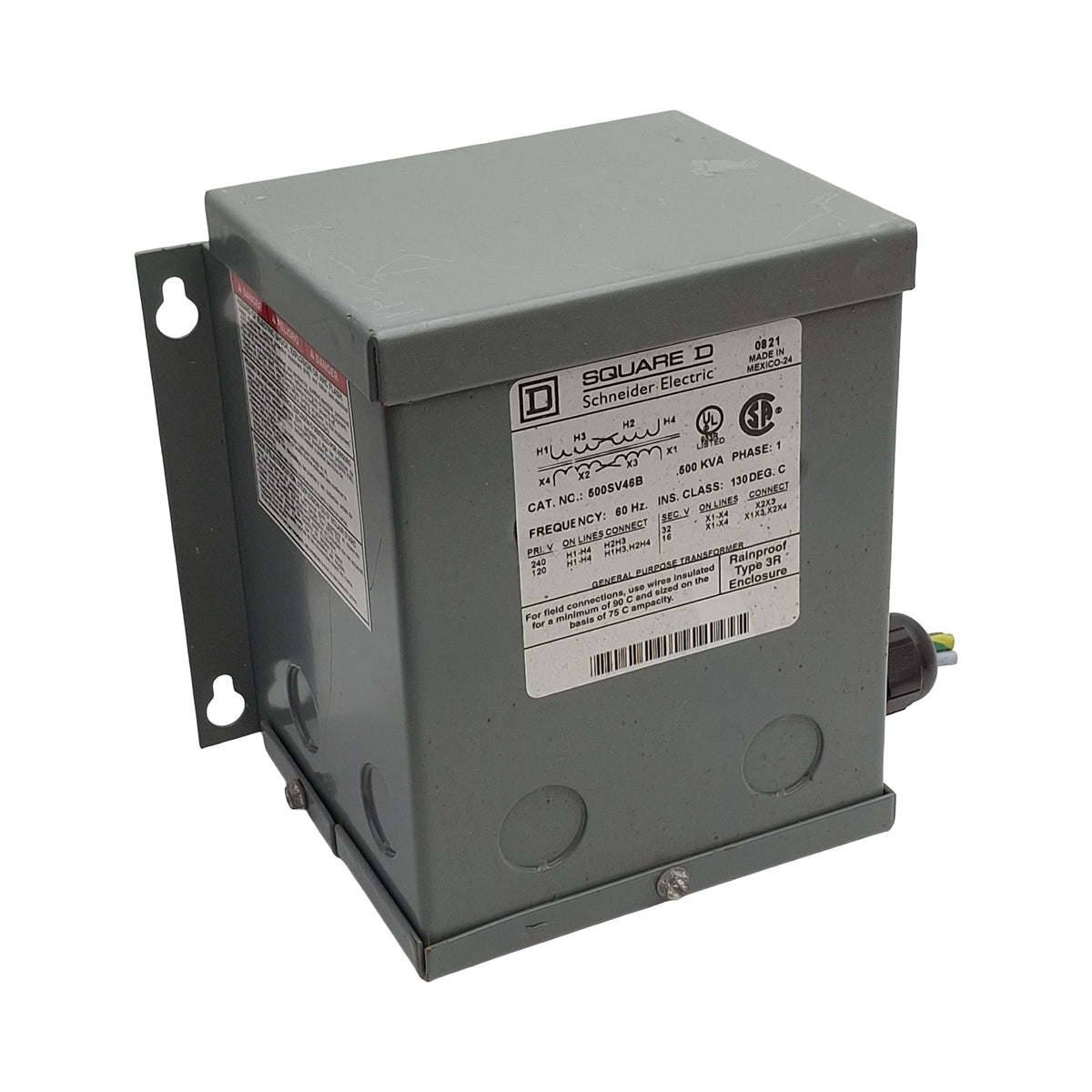 Used Square D 500SV46B Transformer, 1-Ph, 120x240VAC Primary, 16/32VAC Second, 0.5KVA